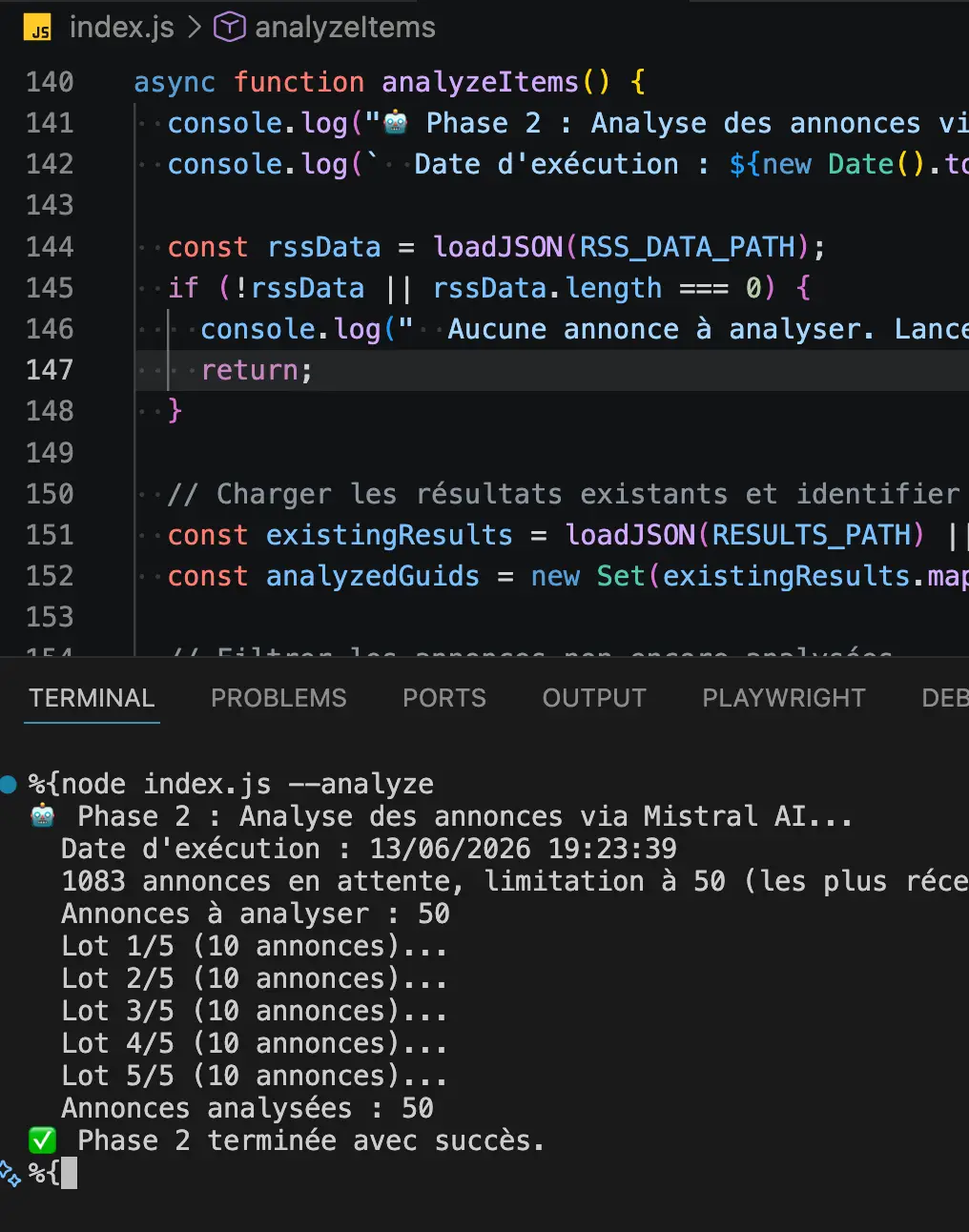 Capture d'écran de code AOIA