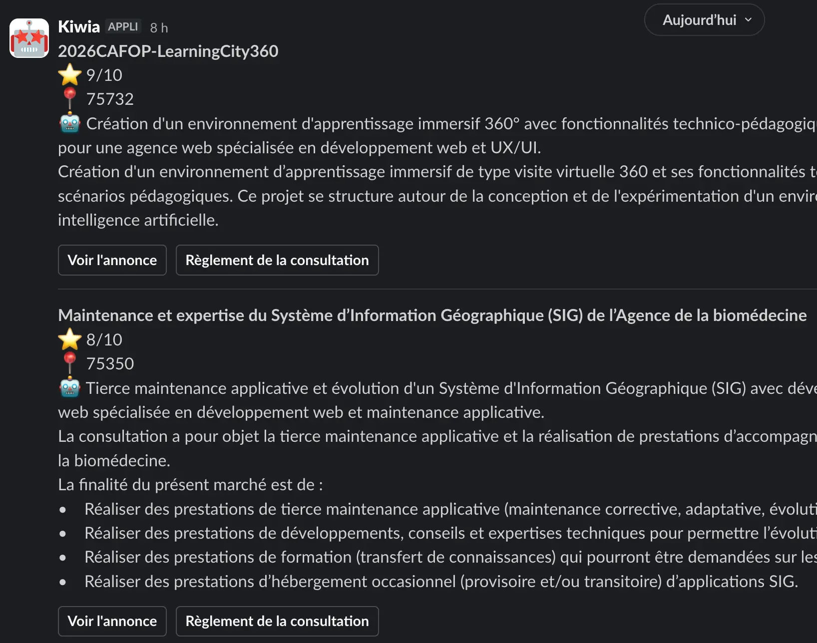 Capture d'écran de l'outil AOIA
