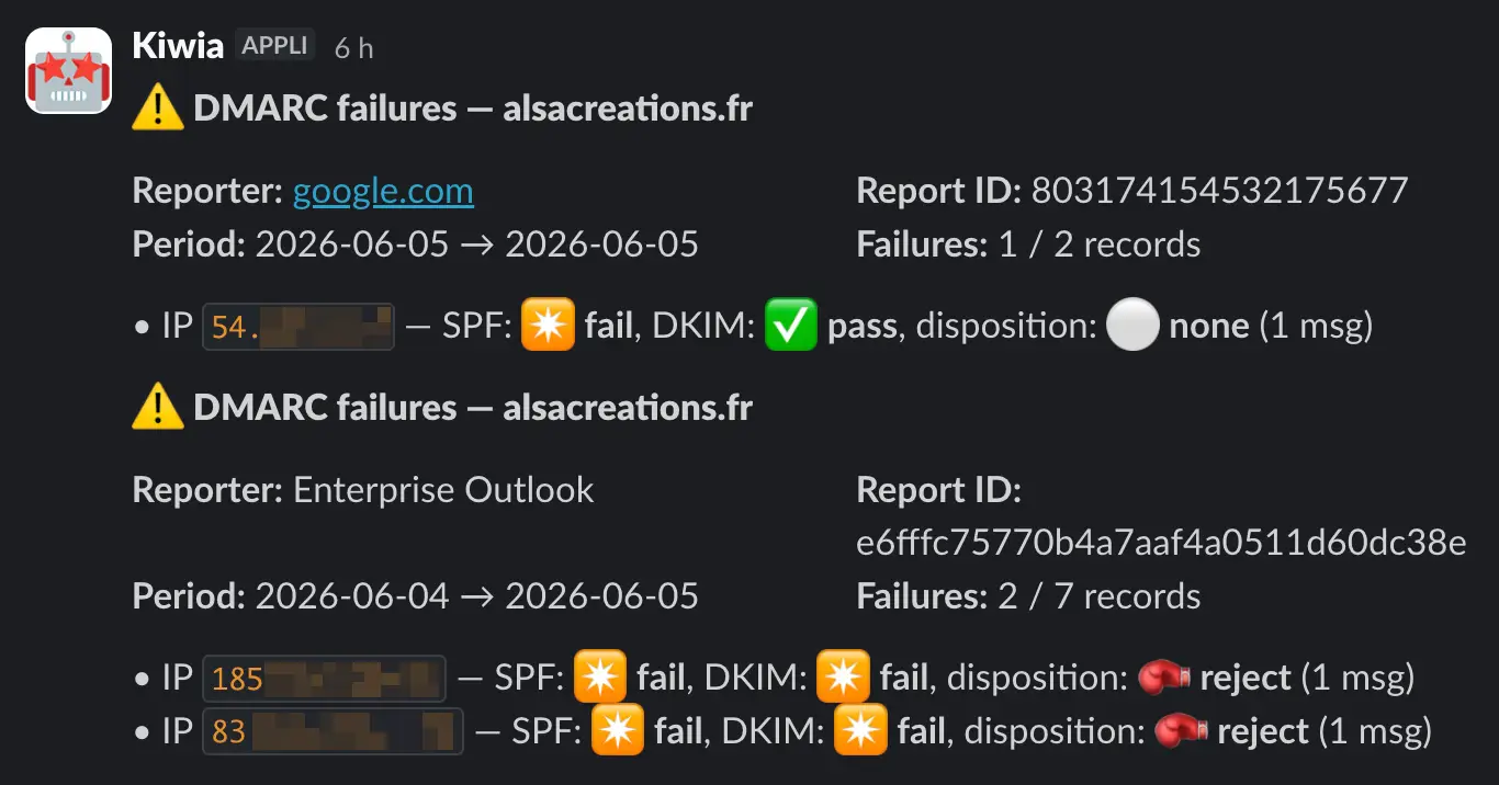 Capture d'écran de l'outil DMARC analyzer
