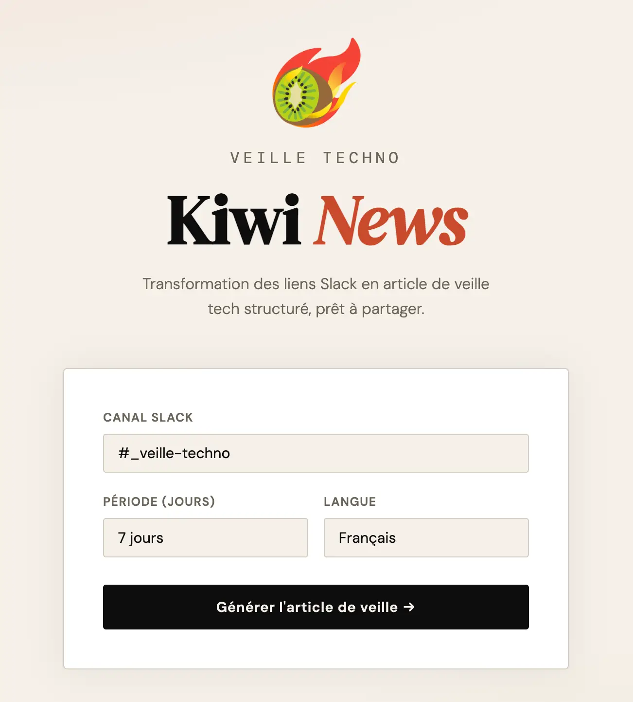 Capture d'écran de l'outil Kiwi News